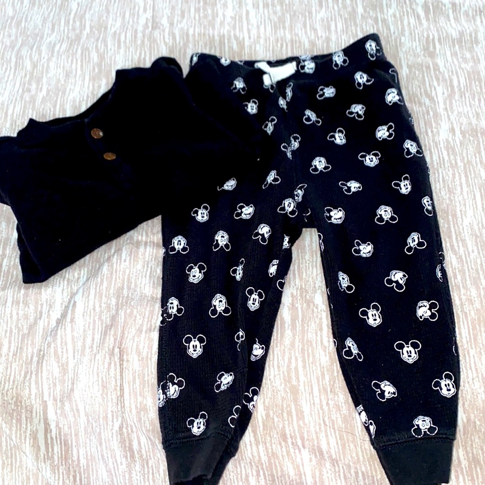 Adorable Mickey Mouse pants with Black Henley Top